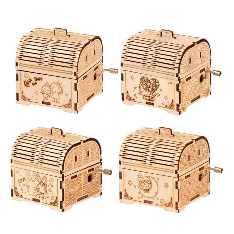 Crank Music Box Model Puzzle Toy Self Assembly Wood Craft Game