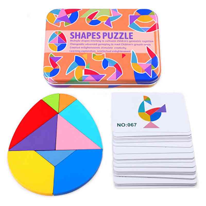 Wooden Variable Tangram Jigsaw Puzzle With Shape Cards Educational Puzzles Toy