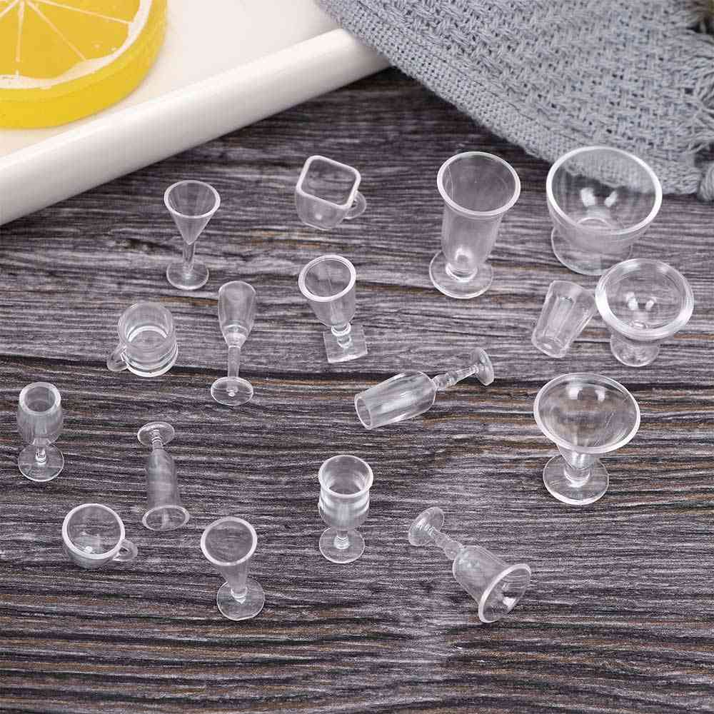 Mini gjennomsiktige drikke kopper oppvask tallerken servise miniatyrer