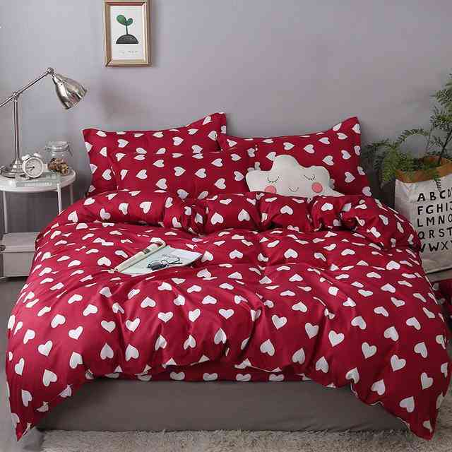 Dot Heart Printing Bed Linens Cute Bedding Set - 1