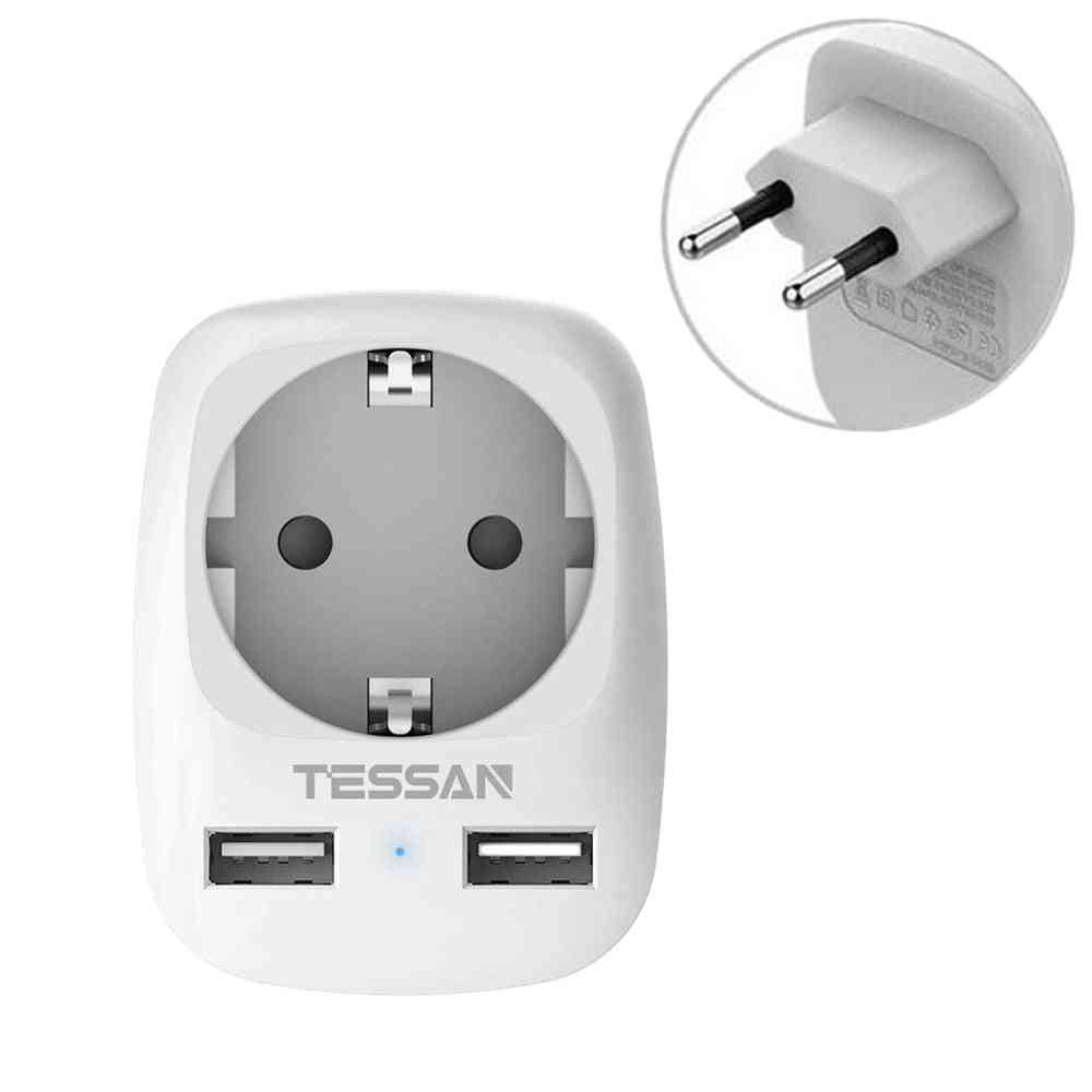 Tessan Usb Socket Adapter, Socket (2500w) With 2 Usb Connections (2.4a) Double Plugs Eu Wall Charger For Iphone,ipad,iaptop