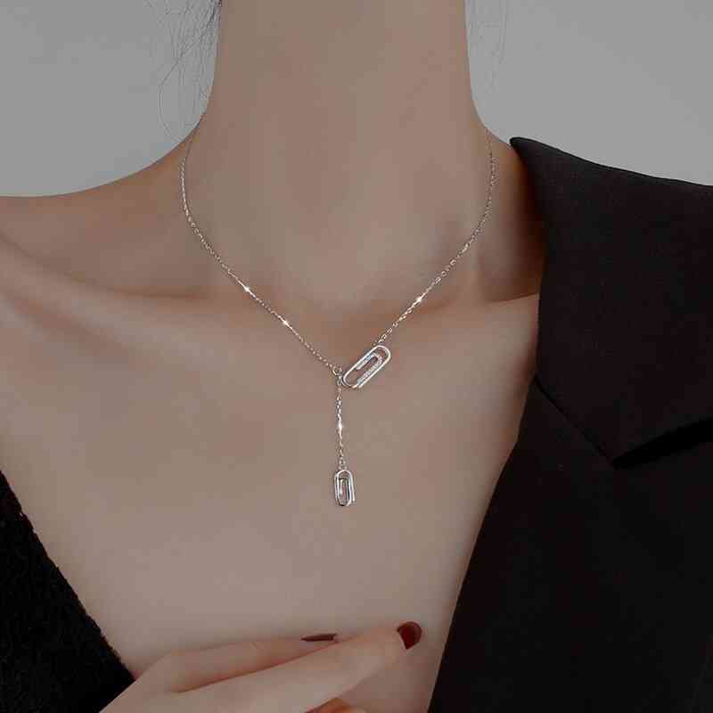 Silver Paper Clip Geometric Clavicle Chain Necklace