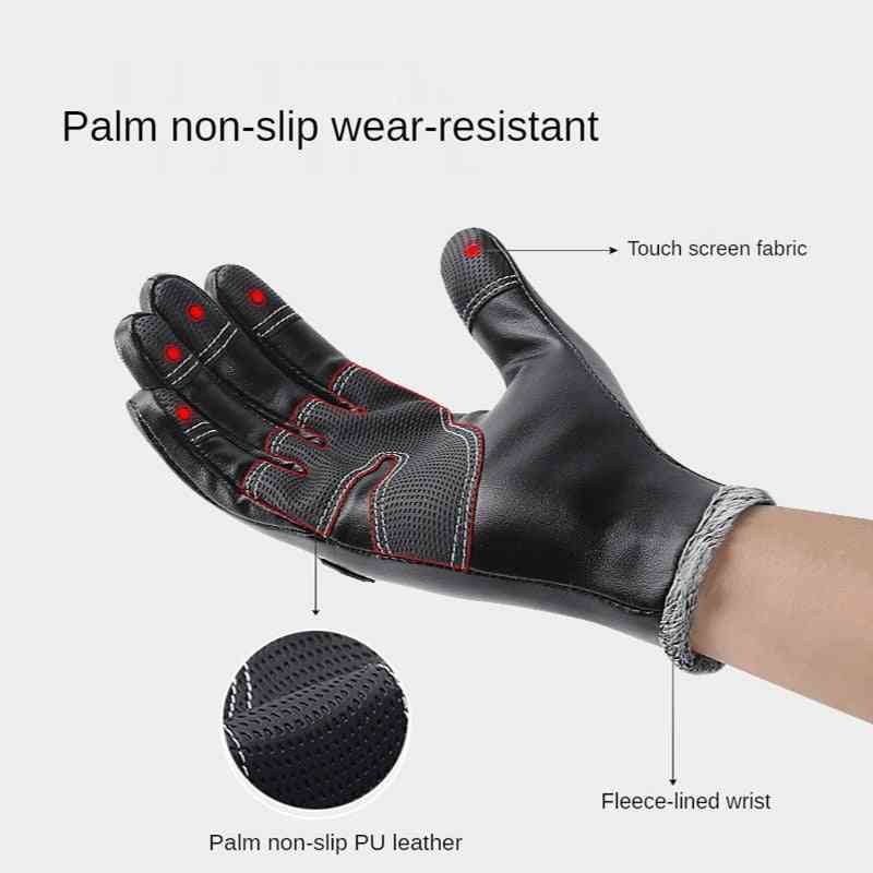 Men Women Warm Thermal Fleece Leather Glove