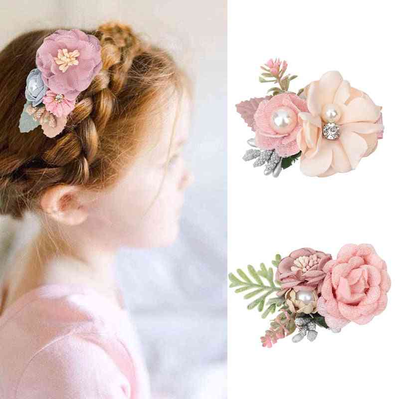 Floral Pearl- Flower Hair Band, Nylon Headwear For Baby