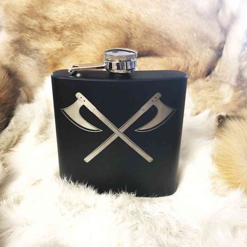 Double Axe- Stainless Steel Mat Black Flask