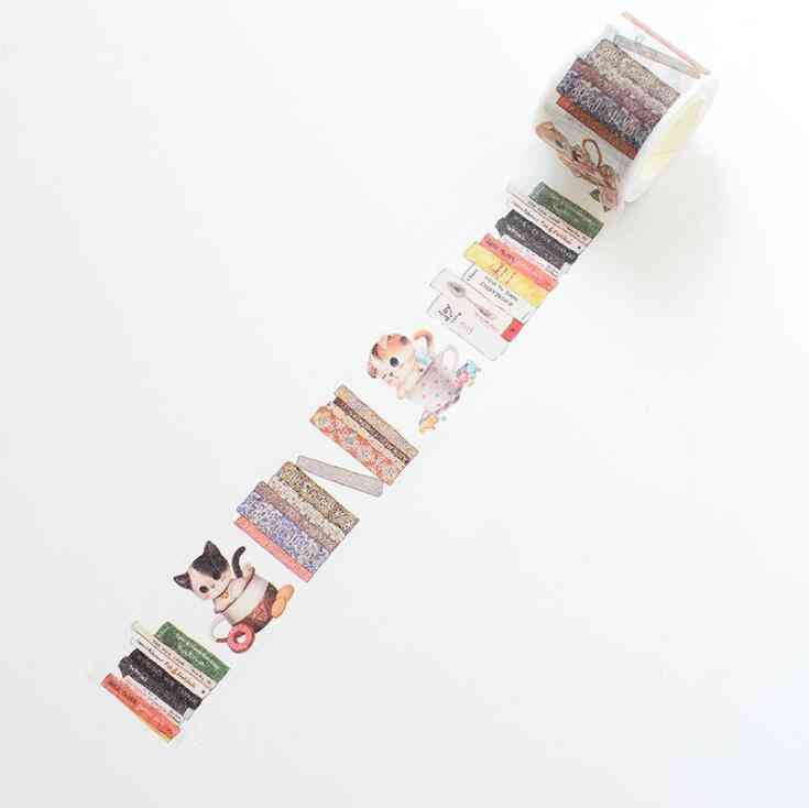 Wide Reading Cat Washi  Adhesive Tape / Sticker Label