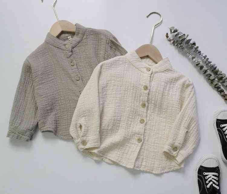 Autumn- Cotton Stand-up Collar, Long-sleeve Linen, Tops Shirts For 