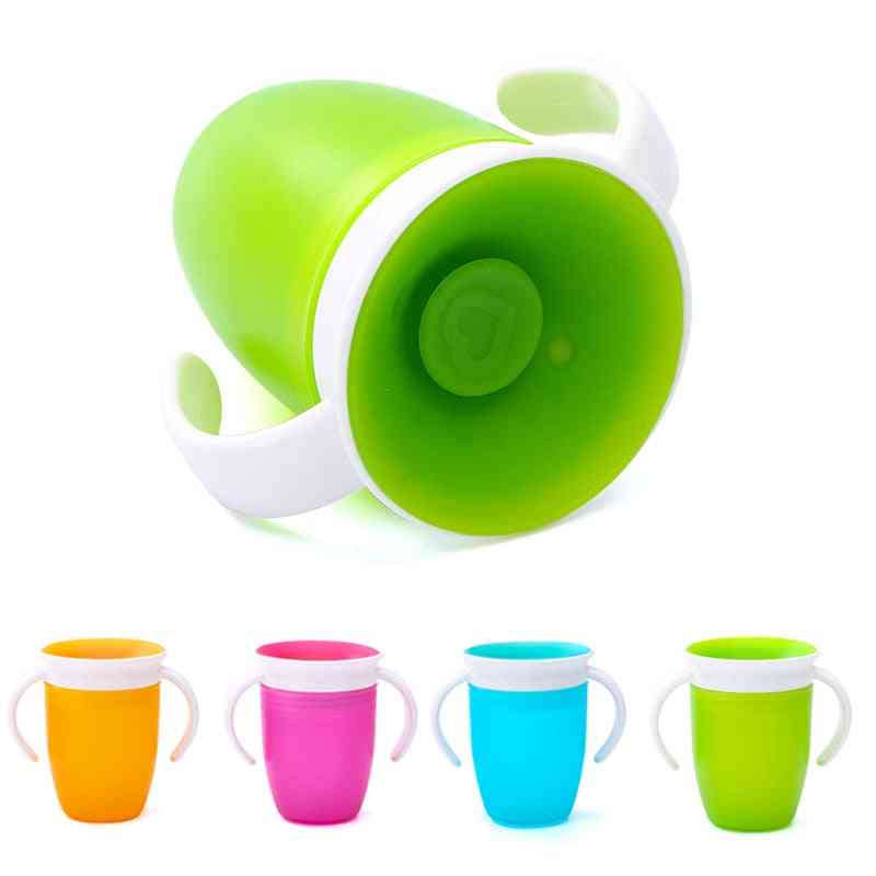 Rotated Baby Learning Drinking Cup With Double Handle Flip Lid