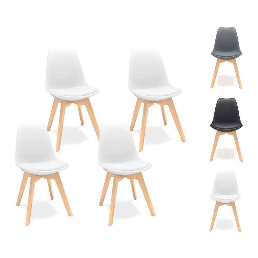 Natural Wood- Plastic Shell, Modern Style, Dining Chairs With Seat Cushion