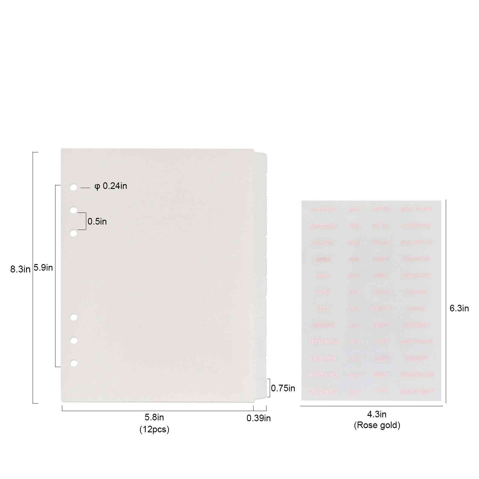Rose Gold Stickers Frosted Index Plastic Planner
