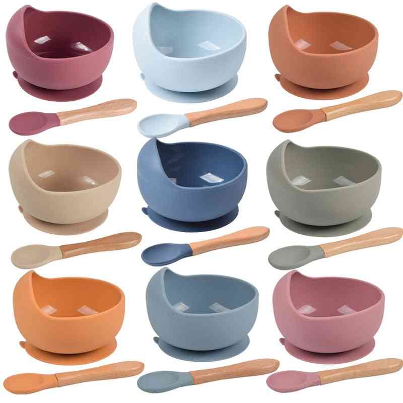 Set Silicone Baby Tableware For Kids Suction Bowl Spoon