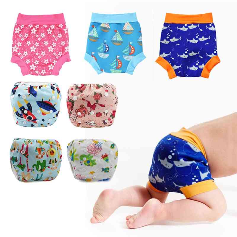 Cartoon Printed- High Waist Swimming Trunks, Leakproof Nappies Diaper For Baby