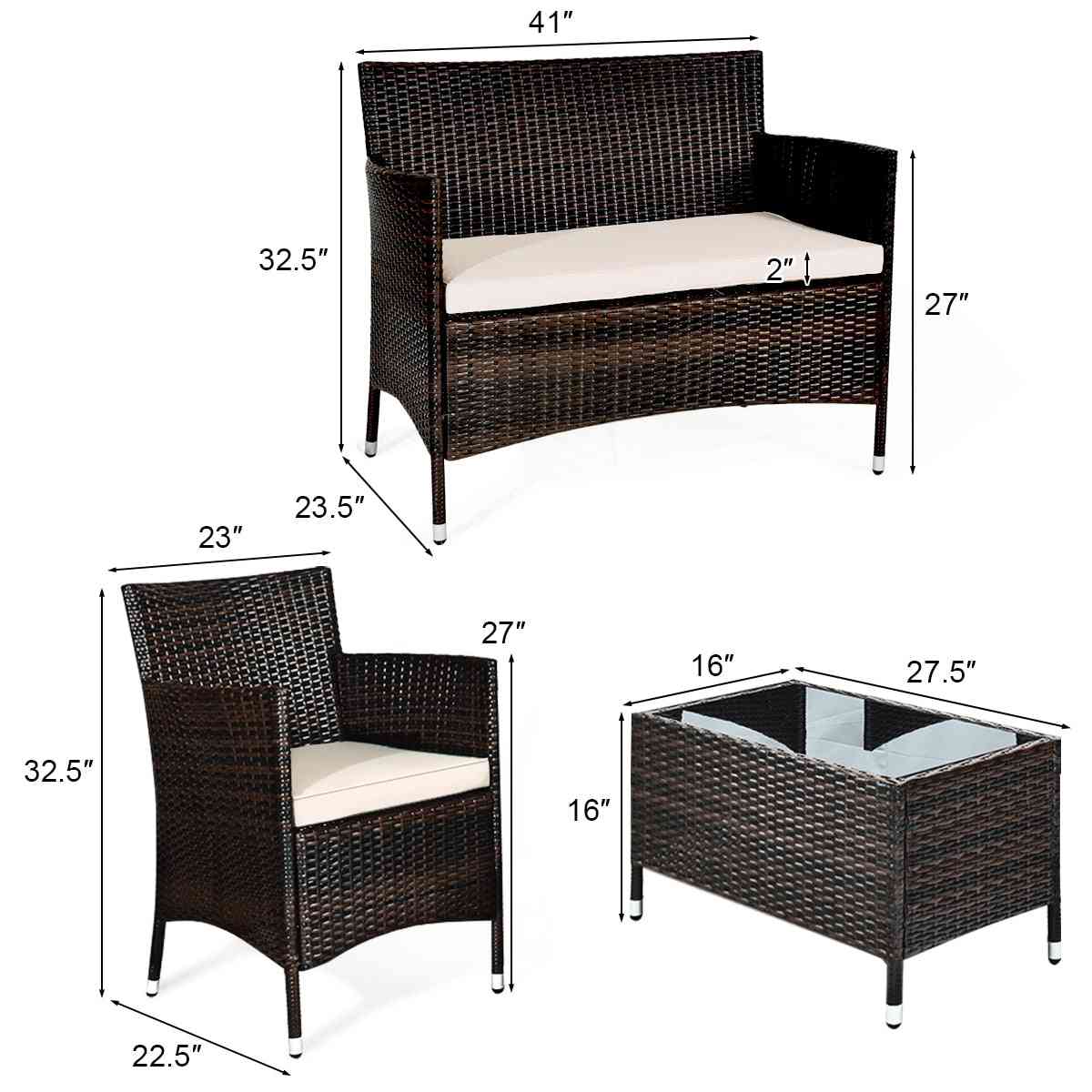 8pcs- Rattan Patio Furniture- Cushioned Sofa Chair, Coffee Table Set