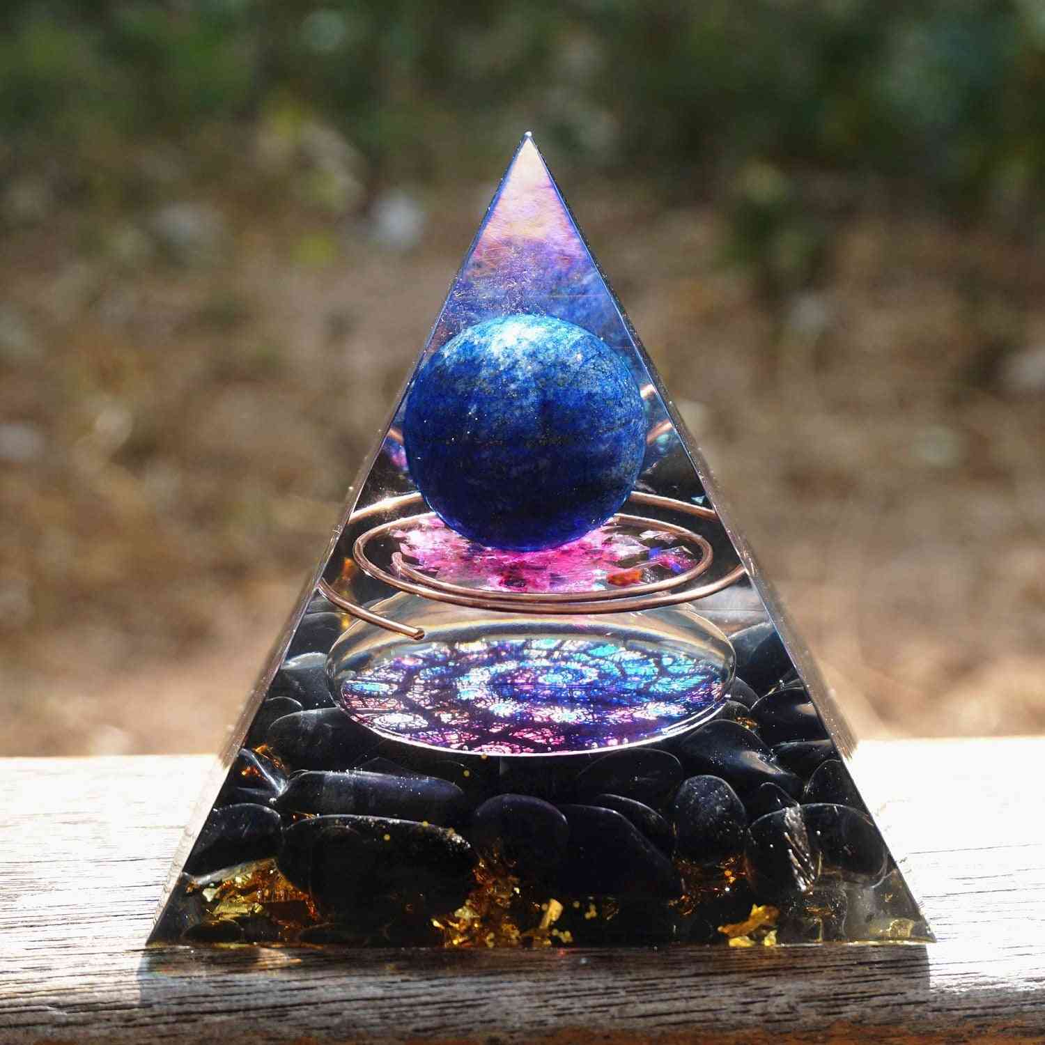 Handmade Lapis Lazuli Sphere- Obsidian Orgone Pyramid