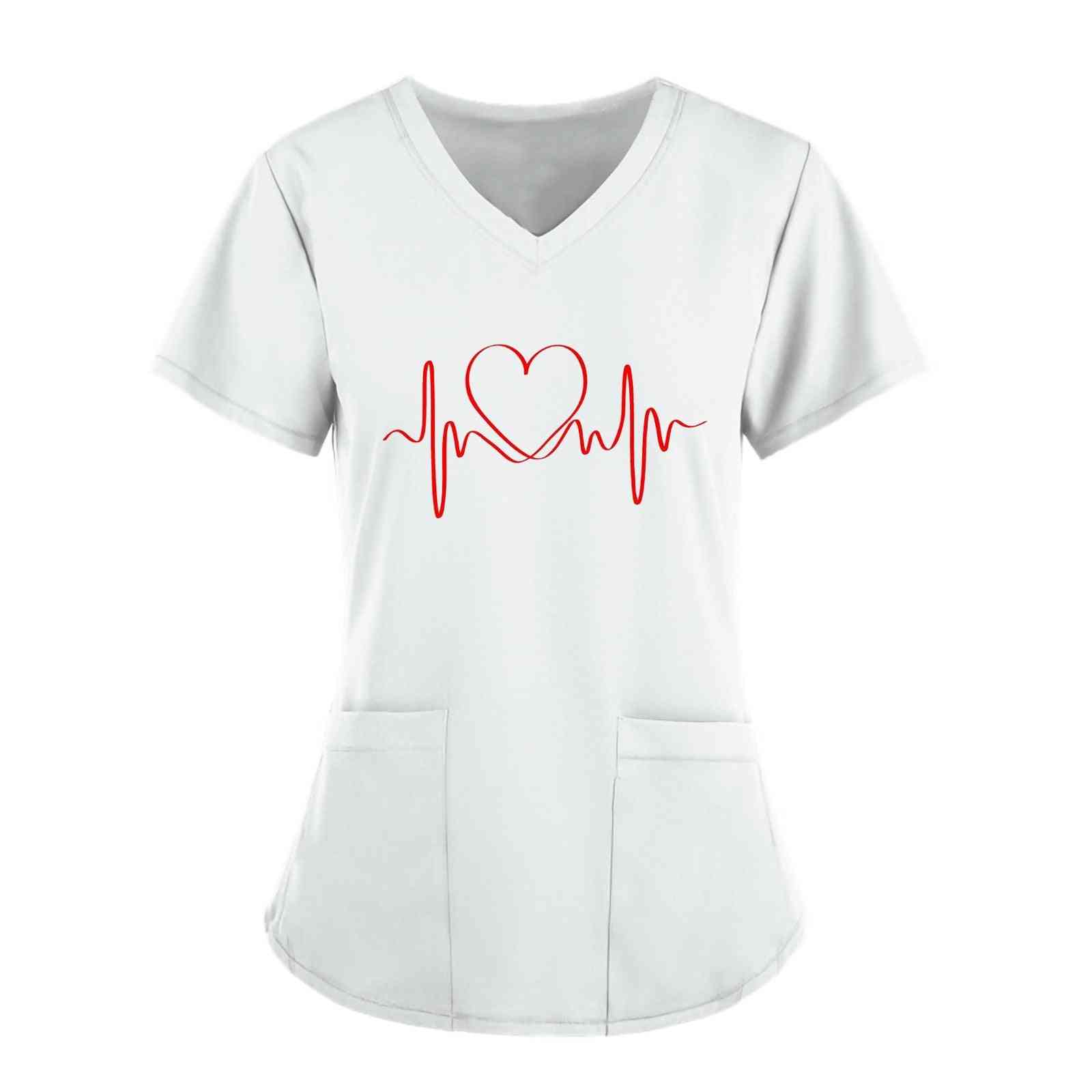 Women's Tops Love Type Short Sleeve V-neck Tops Working Printing T-shirt