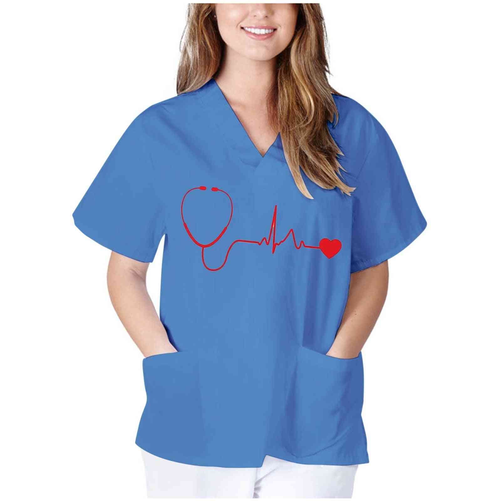 Women Shirts Tops Short Sleeve V-neck Tops Nursing Working Uniform