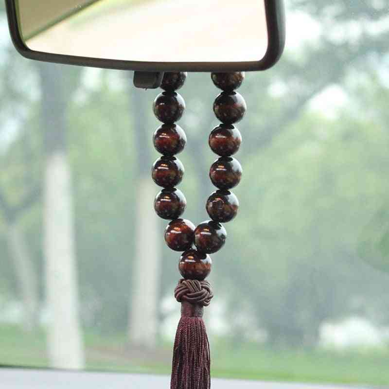 Wood Buddha Beads- Car Rearview Mirror, Hanging Pendant, Interior Decoration