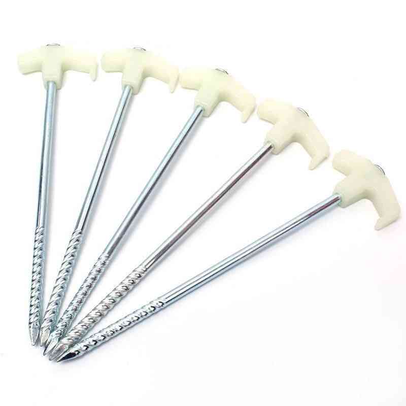 Florescent Long Screw Thread Stakes Steel Tent Nails