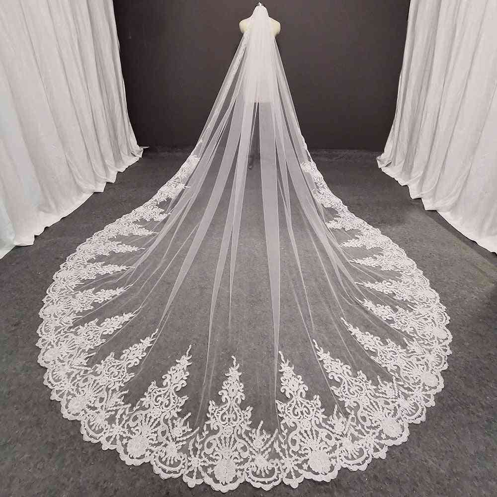 1-layer Long Lace, Bridal Veil With Comb Cathedral Accessories