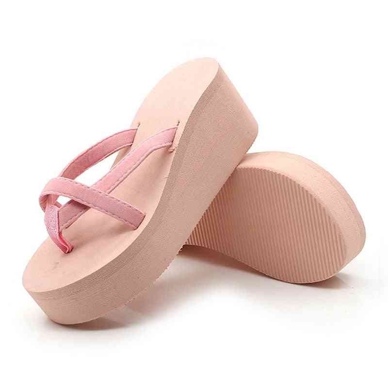 High Heel Summer Slippers, Flip Flops Solid Slides Shoes For Adults - Women
