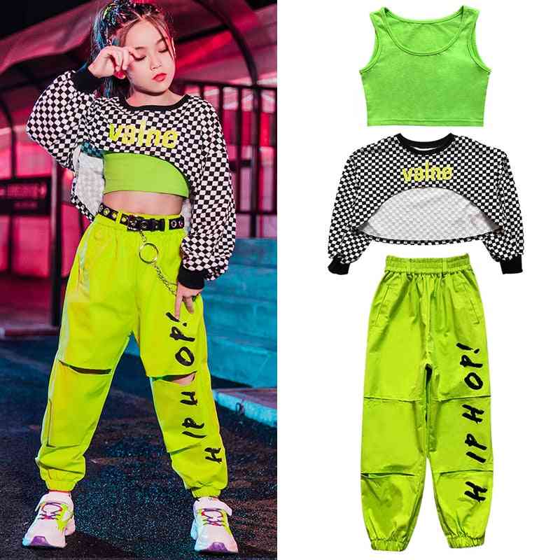 Outfit Rave- Hip Hop Jazz Lattice, Tops & Pants Costume For