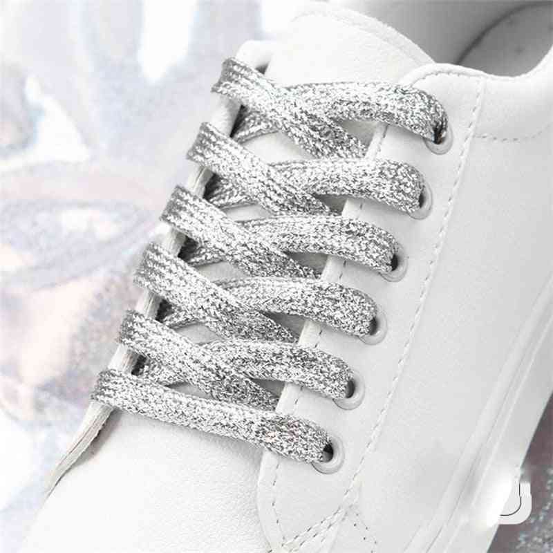 Shiny Silver Thread Glitter Flat Shoelaces