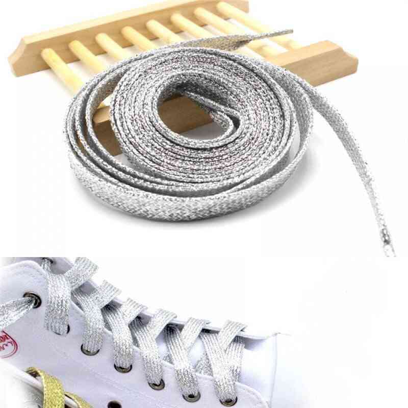 Shiny Silver Thread Glitter Flat Shoelaces