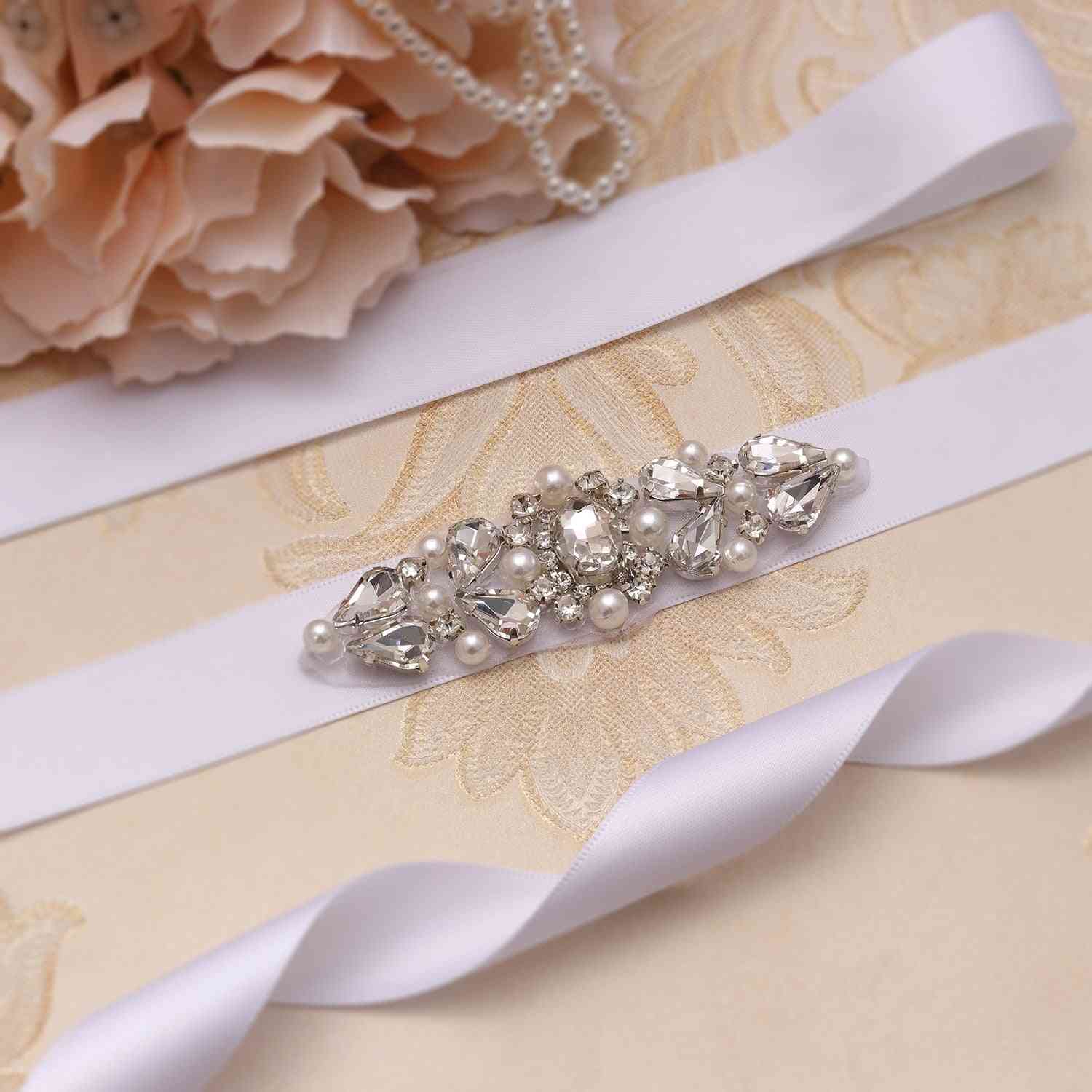 Silver Crystal Pearls Belt - Bridal Dress Accessories
