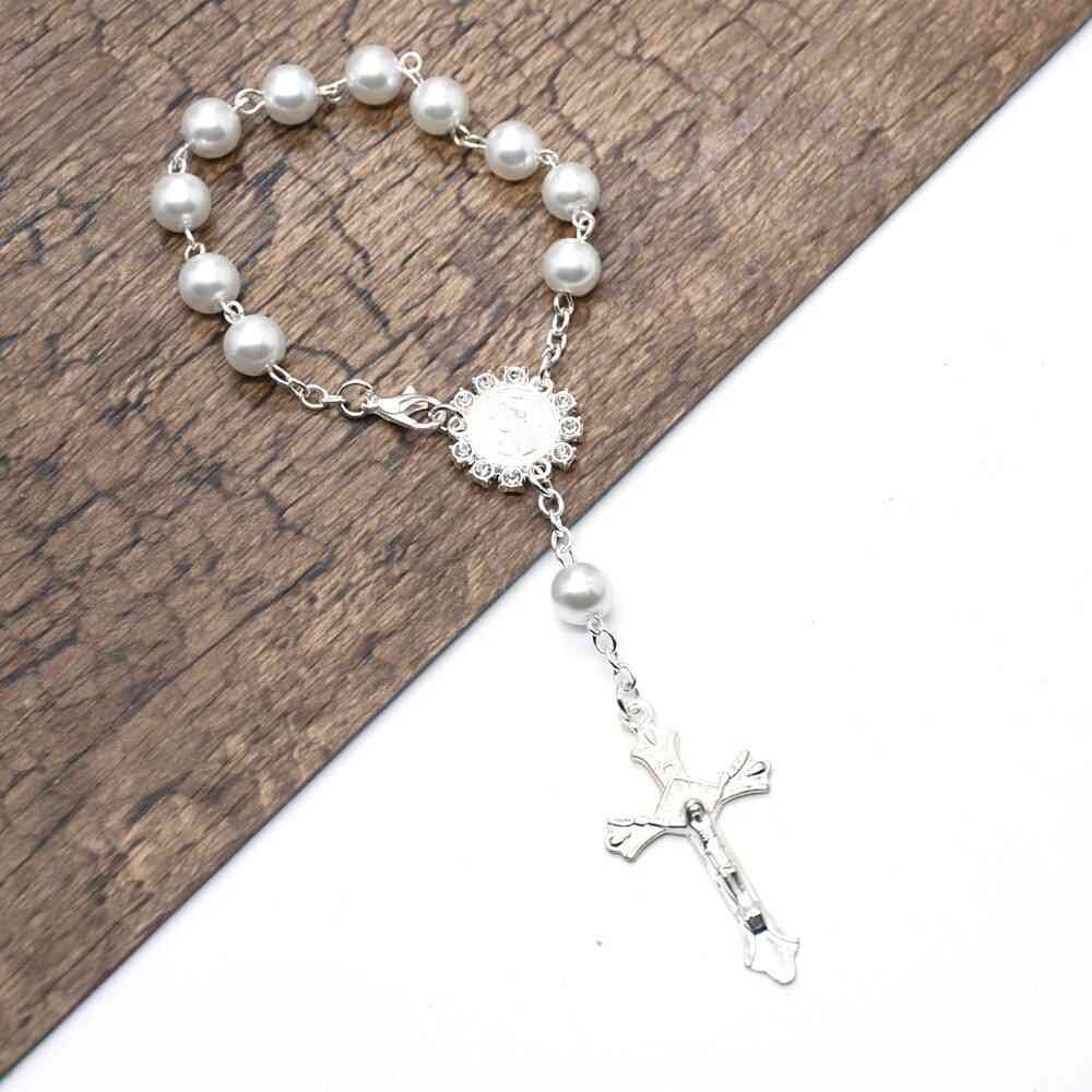 Silver Beads Jesus Cross Bracelets