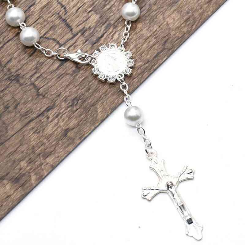 Silver Beads Jesus Cross Bracelets