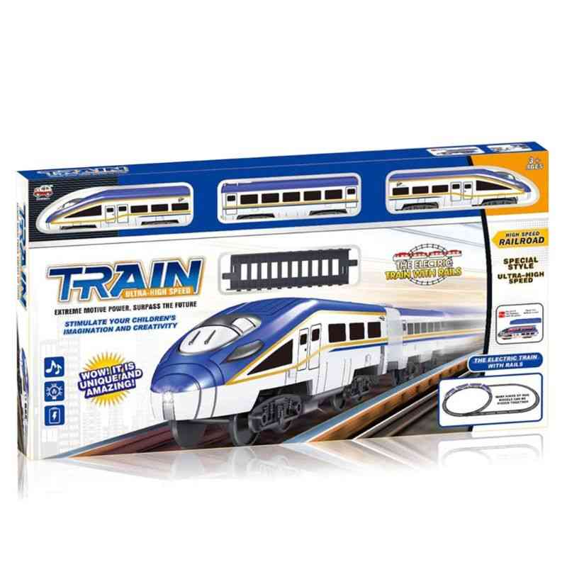 Electric Train Set Battery Powered Music Cars Locomotive Track Model Toy