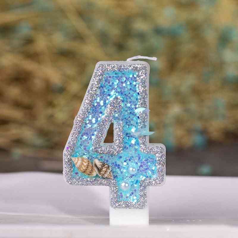 Blue Shell- Glitter Number, Birthday Candles, Cake Toppers Decoration