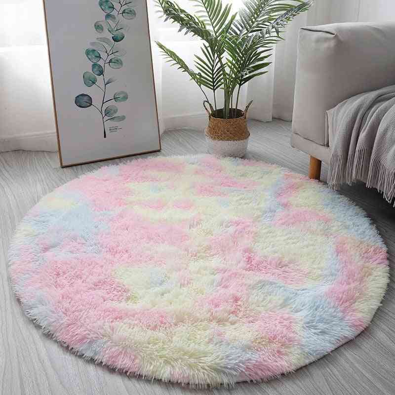 Round Kids Bedroom Carpets Fluffy Long Plush Rugs