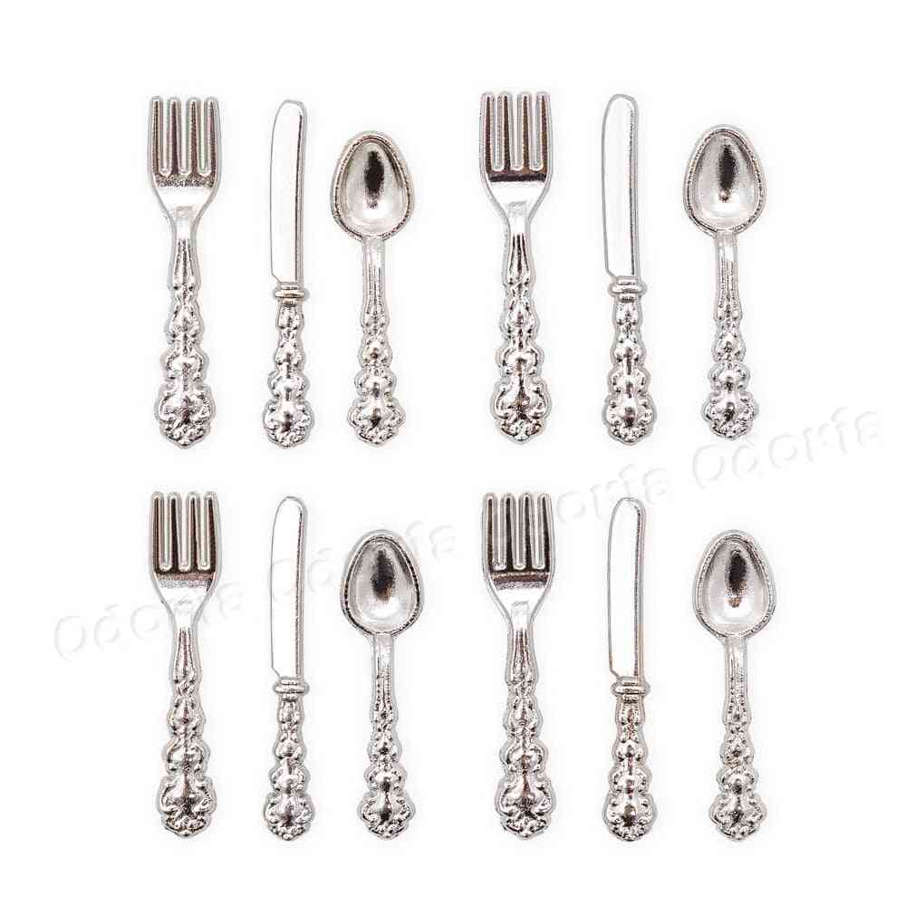 Miniature knife, Fork, Spoon Set, Cutlery Tableware Kitchen Dollhouse