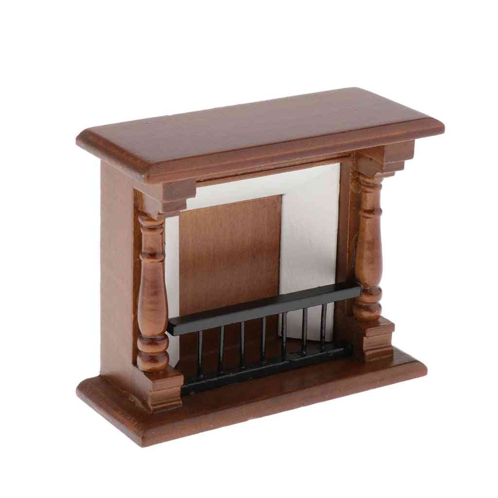 Dollhouse Miniature Furniture Wooden Walnut Fireplace