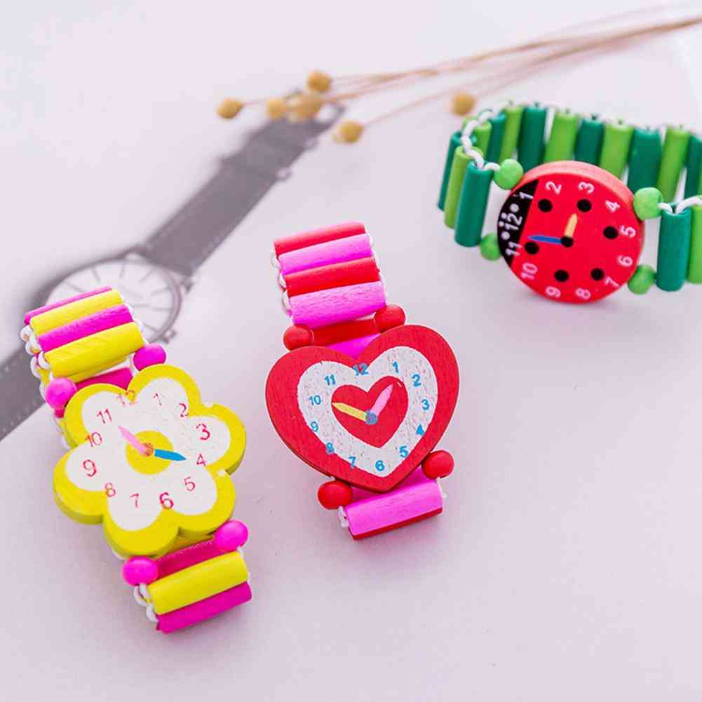 Kids Girl Colorful Wood Bracelets Elastic Watch Wristbands Child Toy
