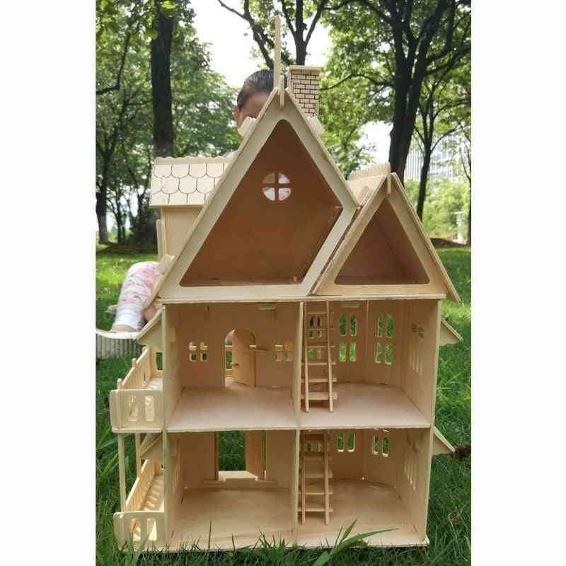 Wood 3d Puzzle House Diy Doll House Villa Model Assembled Miniature Dollhouse