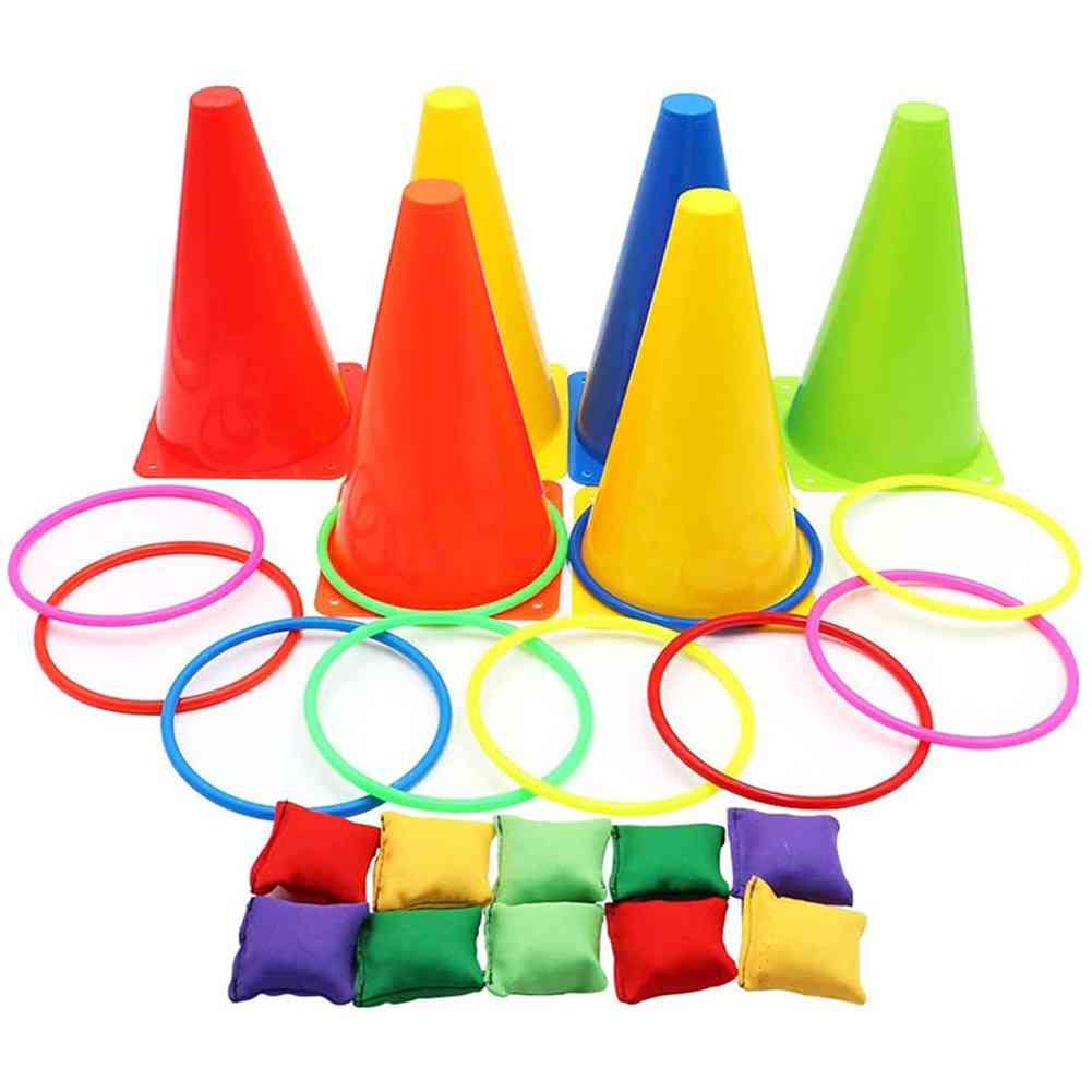 Hoop Ring Toss Ring Carnival Toss Games Combo Set Outdoor Plastic Cones Bean Bag Ring Toss Games Party