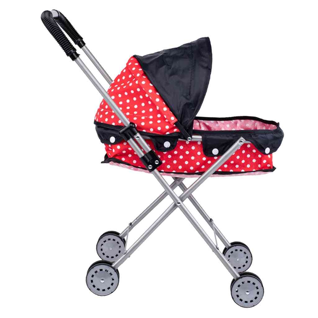 Baby Dolls Strollers Foldable Push Stroller Kids Role Play Dotted Trolley