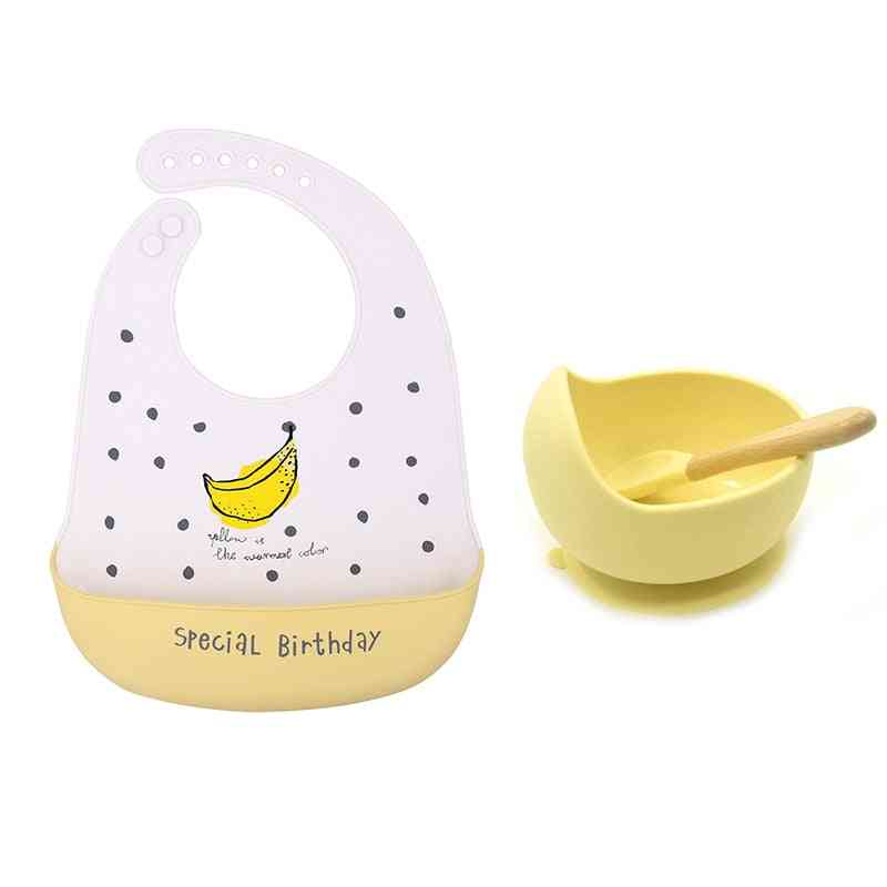 Cute Cartoon Print Baby Bibs Bowls Set Soft Silicone Feeding