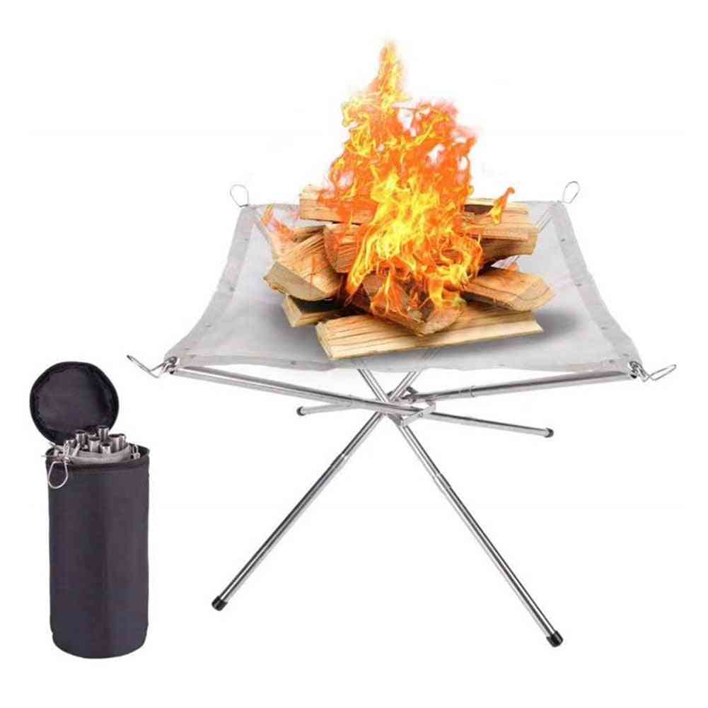 Stainless Steel Mesh Fireplace With Storage Bag For Camping Garden Tools