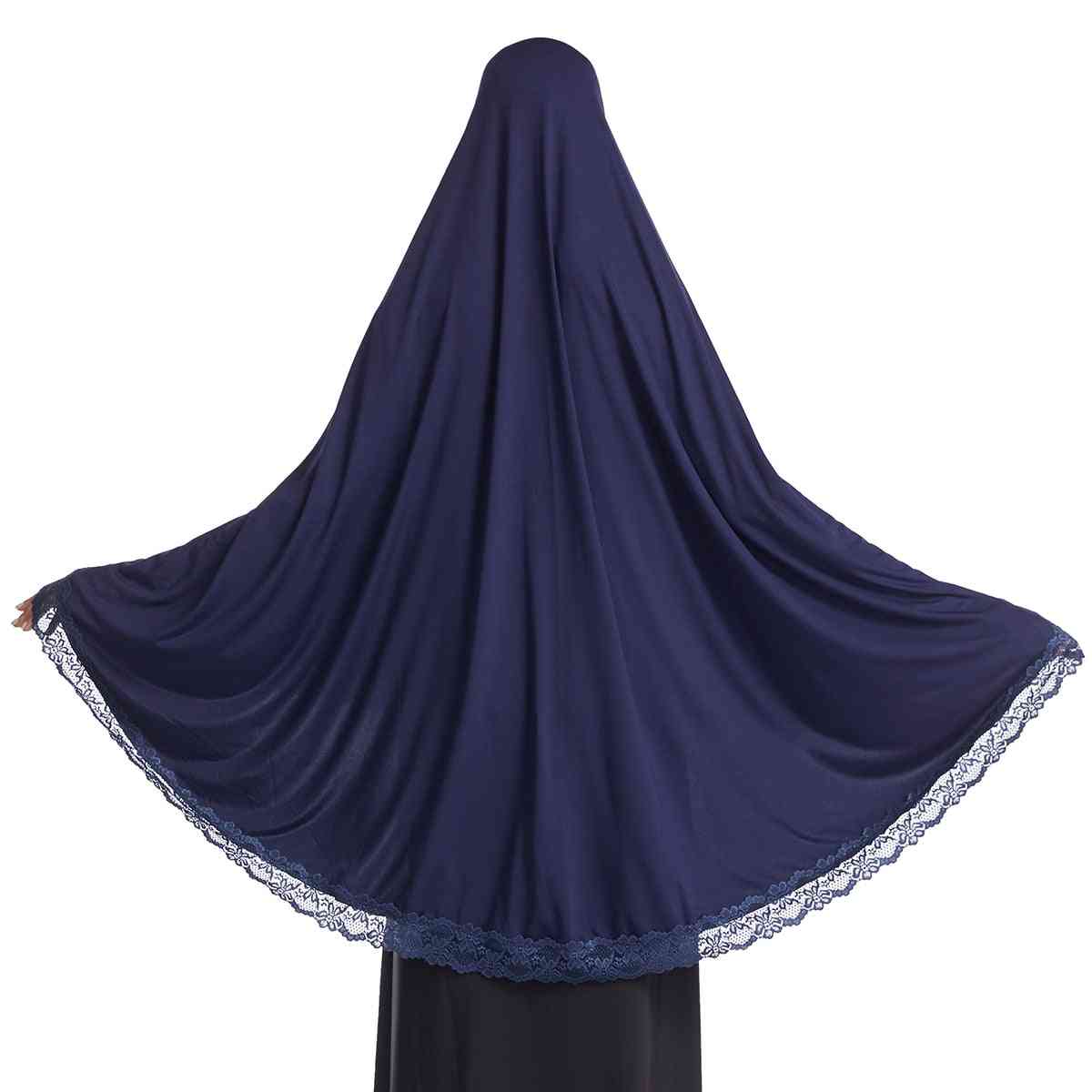 Women Muslim Prayer Long Khimar Lace Trim Islamic Veils Headcover Dubai Saudis Turkey Arabic Clothing Hijab