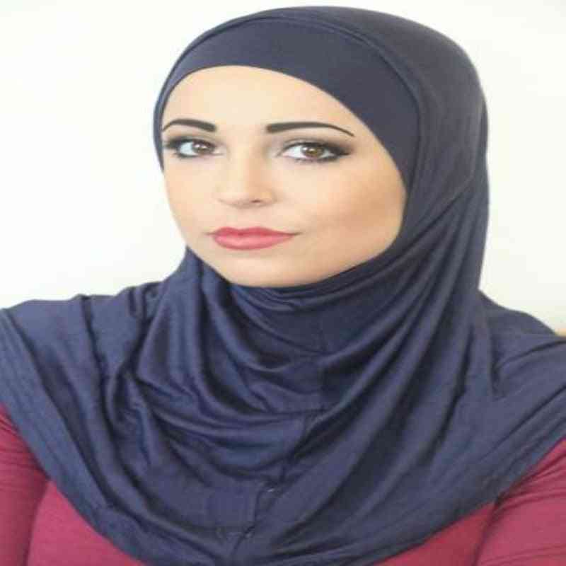 Plain Modal Two Pieces Pray Hijab Outside Hijabi With Underscarf Muslim Scarf Islamic Headscarf Hat