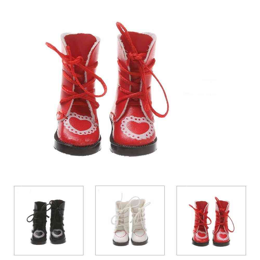 Pu Leather Boots Heart Bandage Shoes For Doll Toy Accessories