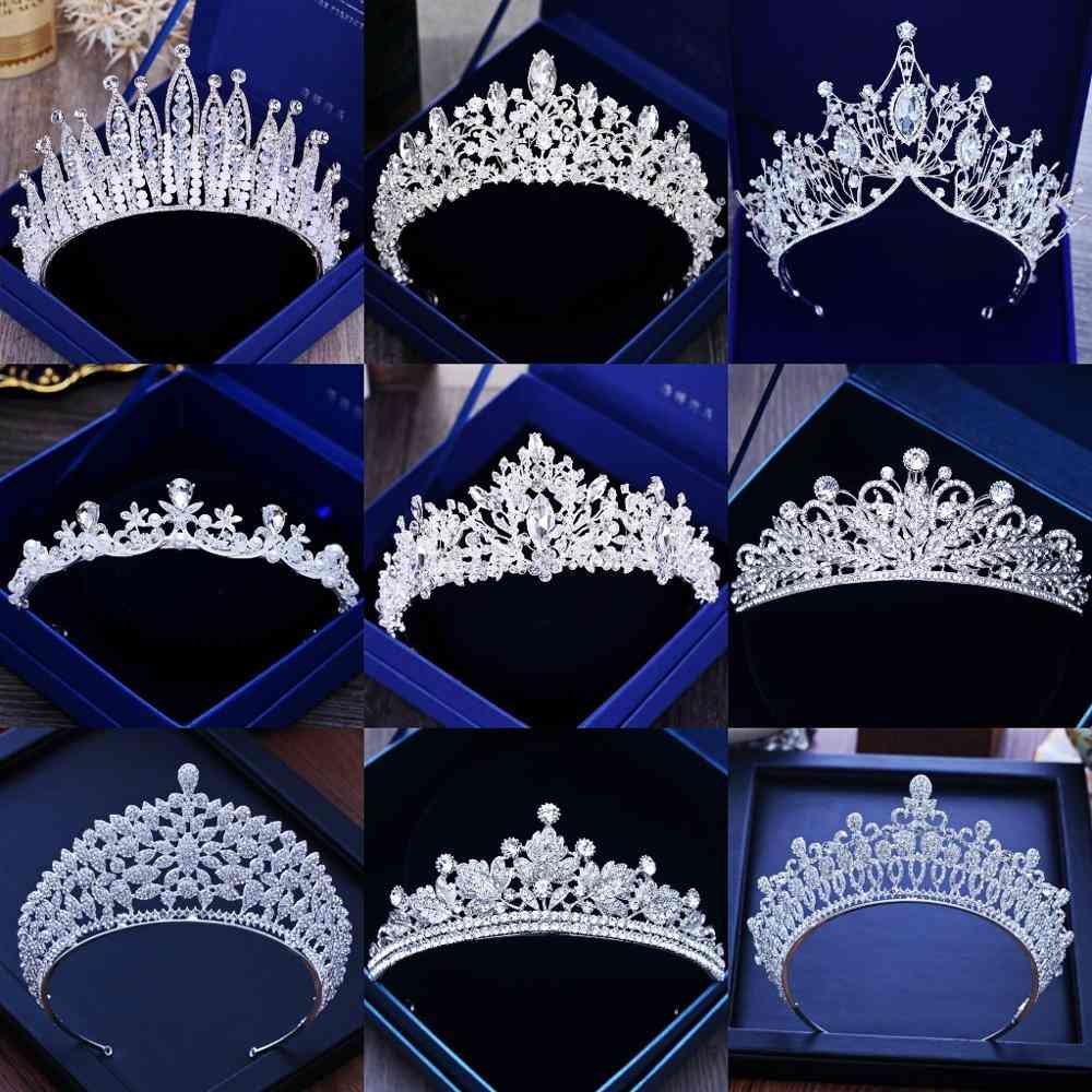 Silver Color Gold Crystal Crowns - Bride Fashion Queen Wedding Hair Jewelry Accessories
