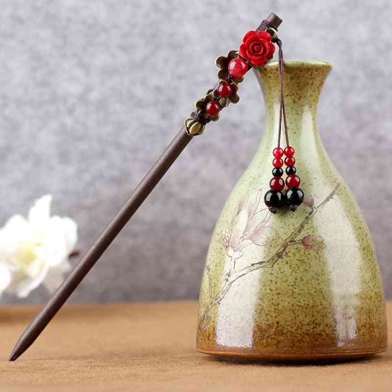 Wood Flower Hairpin - Antique Hair Stick For - Hair Clip Costume Chinese Hair Accessories