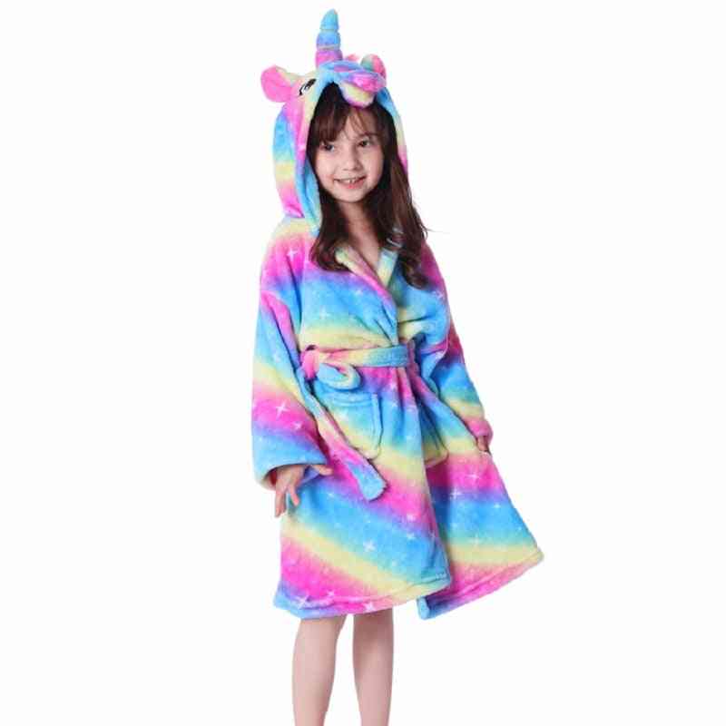 Kids Star Unicorn Hooded Bath Robe Animal Pajamas Nightgown