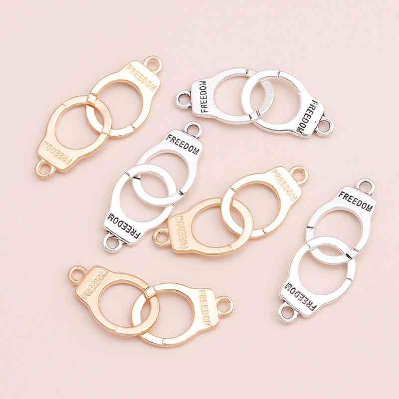Carved Letters Freedom Handcuffs Charms Pendants
