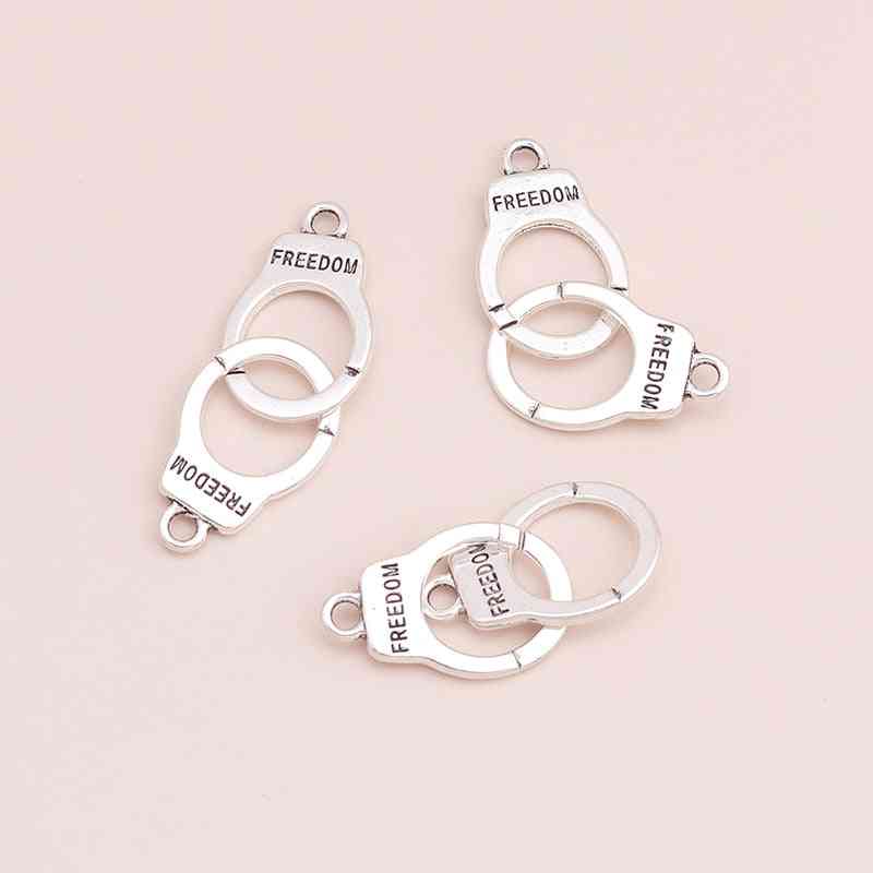 Carved Letters Freedom Handcuffs Charms Pendants