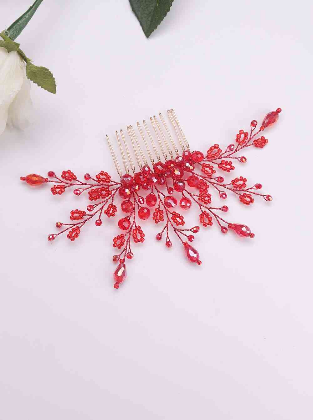 Shiny Red Crystal Hair Comb, Festival Jewelry